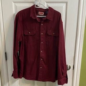 Wrangler Deep Red Men’s Cotton Blend Button Up Shirt Casual Size XL Fall Winter